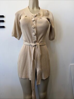 INC International Concepts Beige Ribbed Button-Front Knit Top